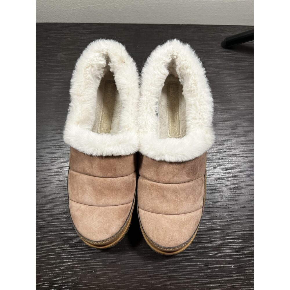 Timberland Joslin Light Brown Suede Wheat Fur Slip-On Slippers Women's Size 7